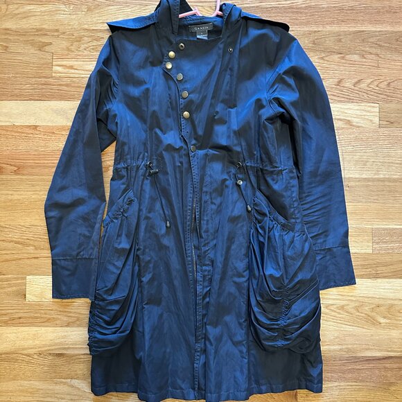 Hooded Parachute Fabric Trench Coat Rain Jacket - Picture 1 of 14